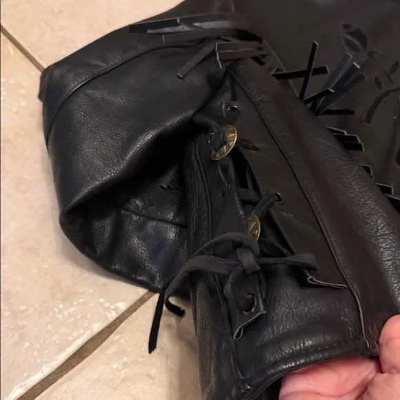 Brandy Melville Black Leather Jacket with Fringe - Picture 13 of 15